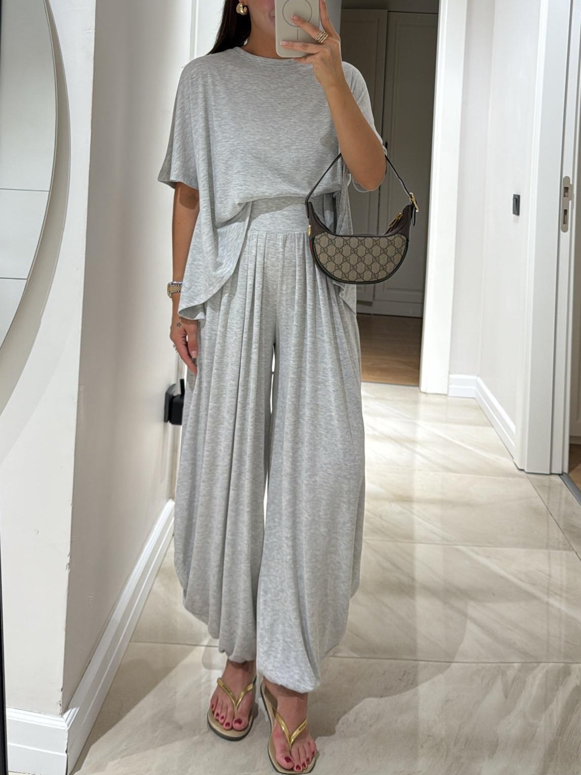 Women's Oversized T-Shirt Wide Leg Pants – 2 Piece Pleated Lounge Set