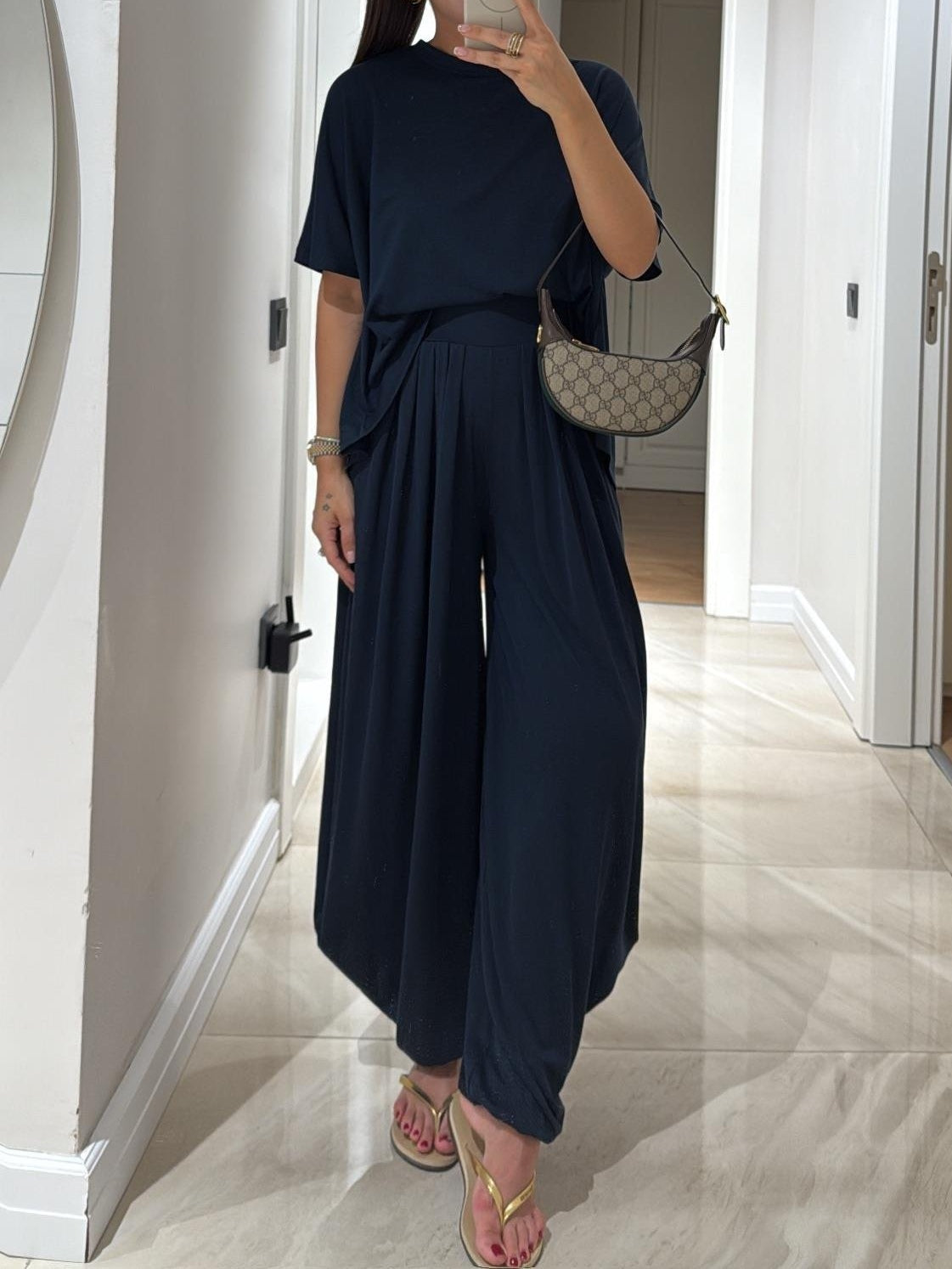 Women's Oversized T-Shirt Wide Leg Pants – 2 Piece Pleated Lounge Set