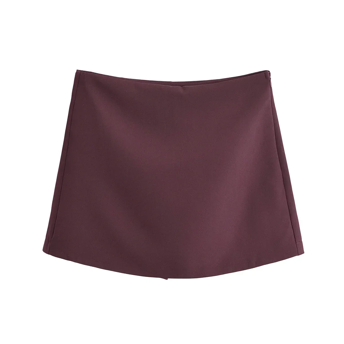 Women's Plain High Waist Mini Skort – Side Zip Built-In Shorts Casual