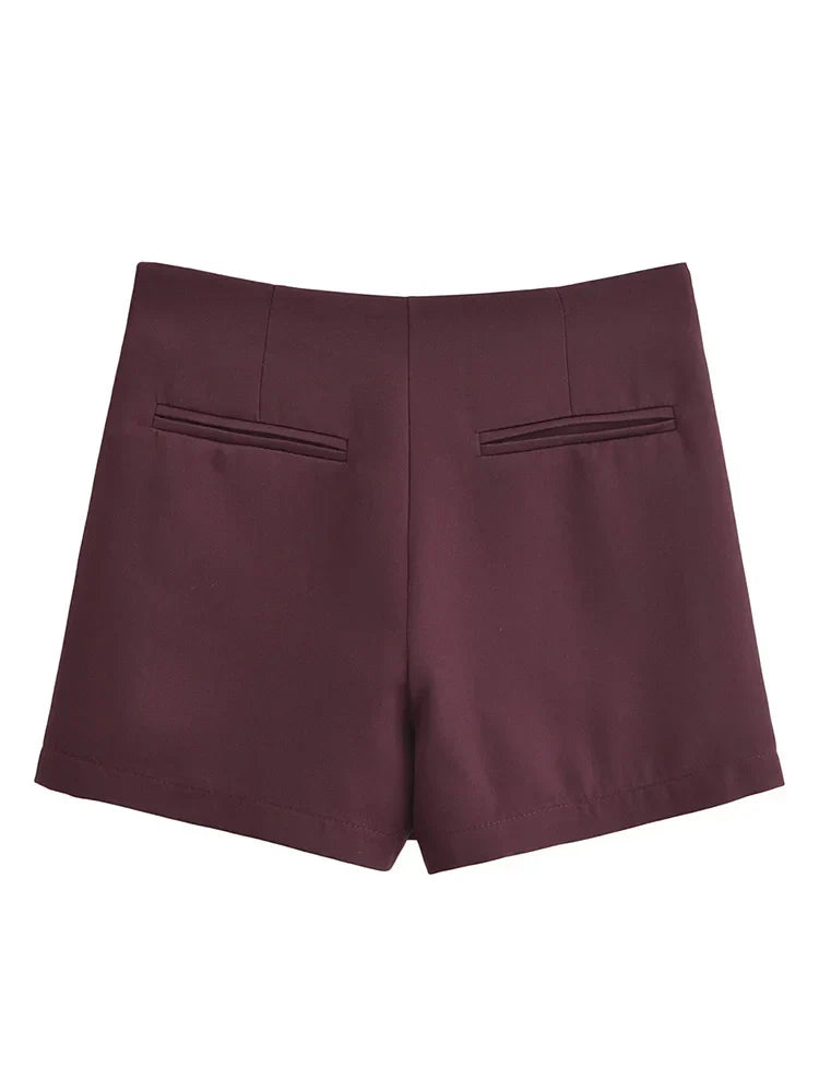 Women's Plain High Waist Mini Skort – Side Zip Built-In Shorts Casual