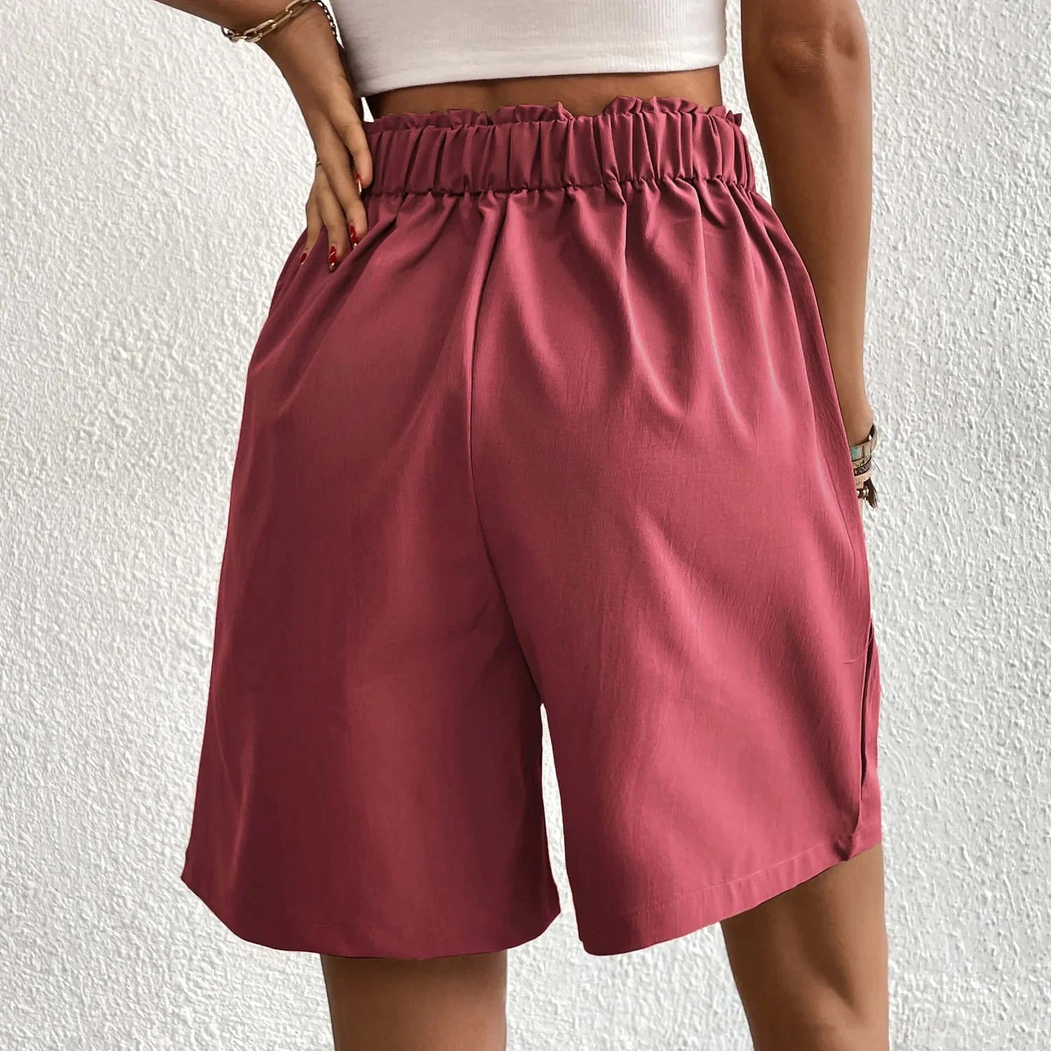Women's Pleated Bermuda Shorts – High Waist Button Front Pocket Casual