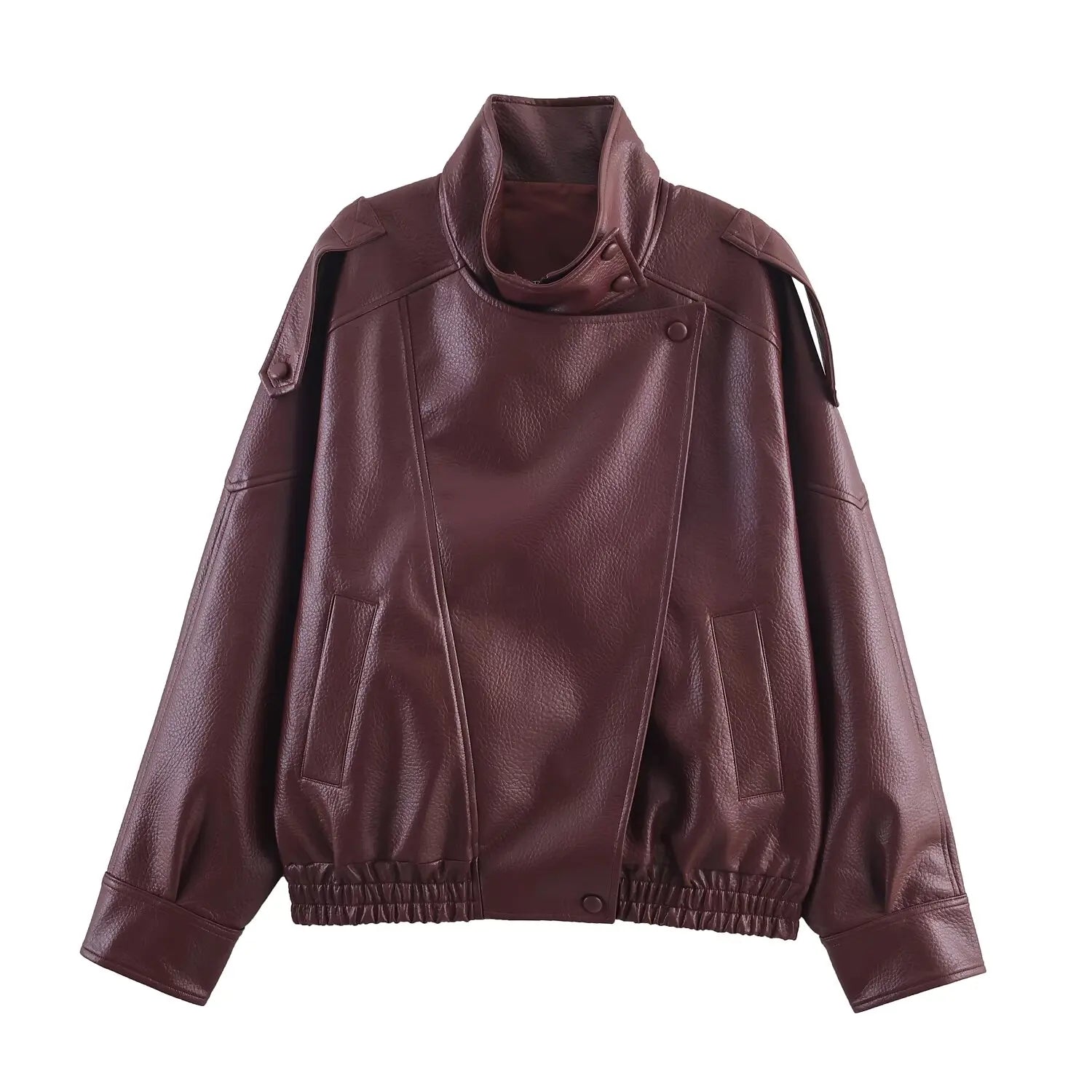 Women's PU Oversized Jacket – High Neck Zip Front Moto Street Style