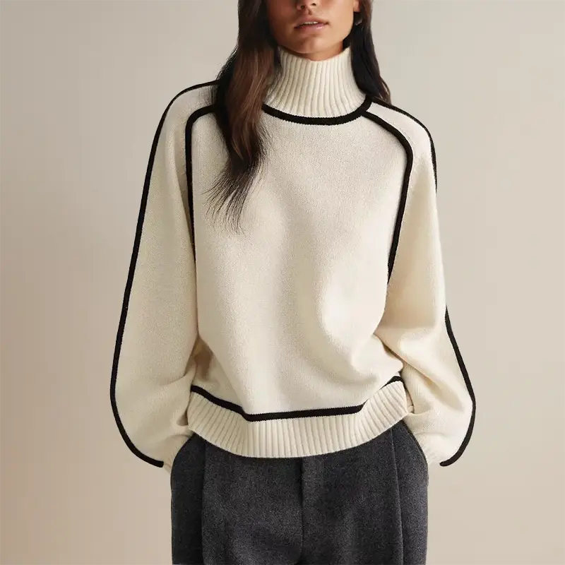 Women's Ribbed Turtleneck Sweater – Long Sleeve Knit Office