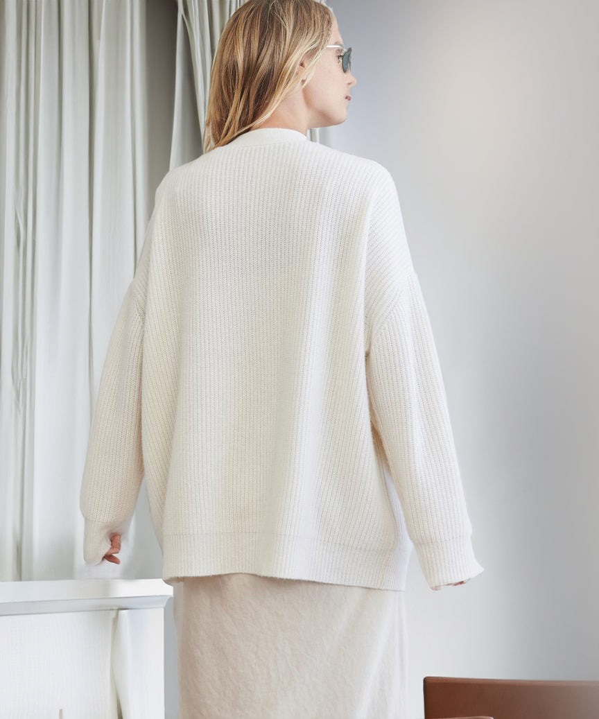 Women's Ribbed V-Neck Cardigan – Oversized Button Front Longline Knit Sweater