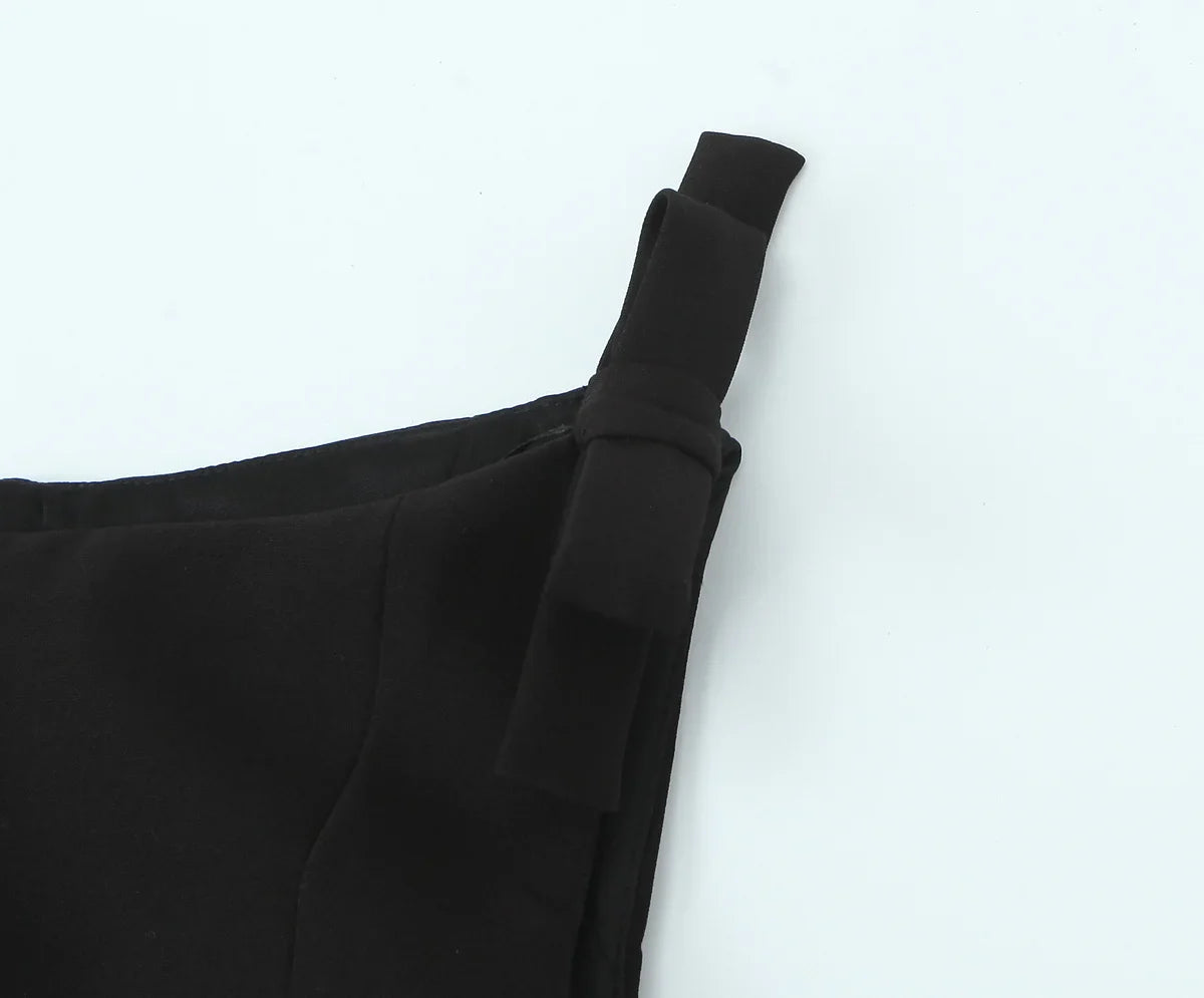 Women's Sleeveless Peplum Top – Square Neck Bow Shoulder Seam Detail Casual