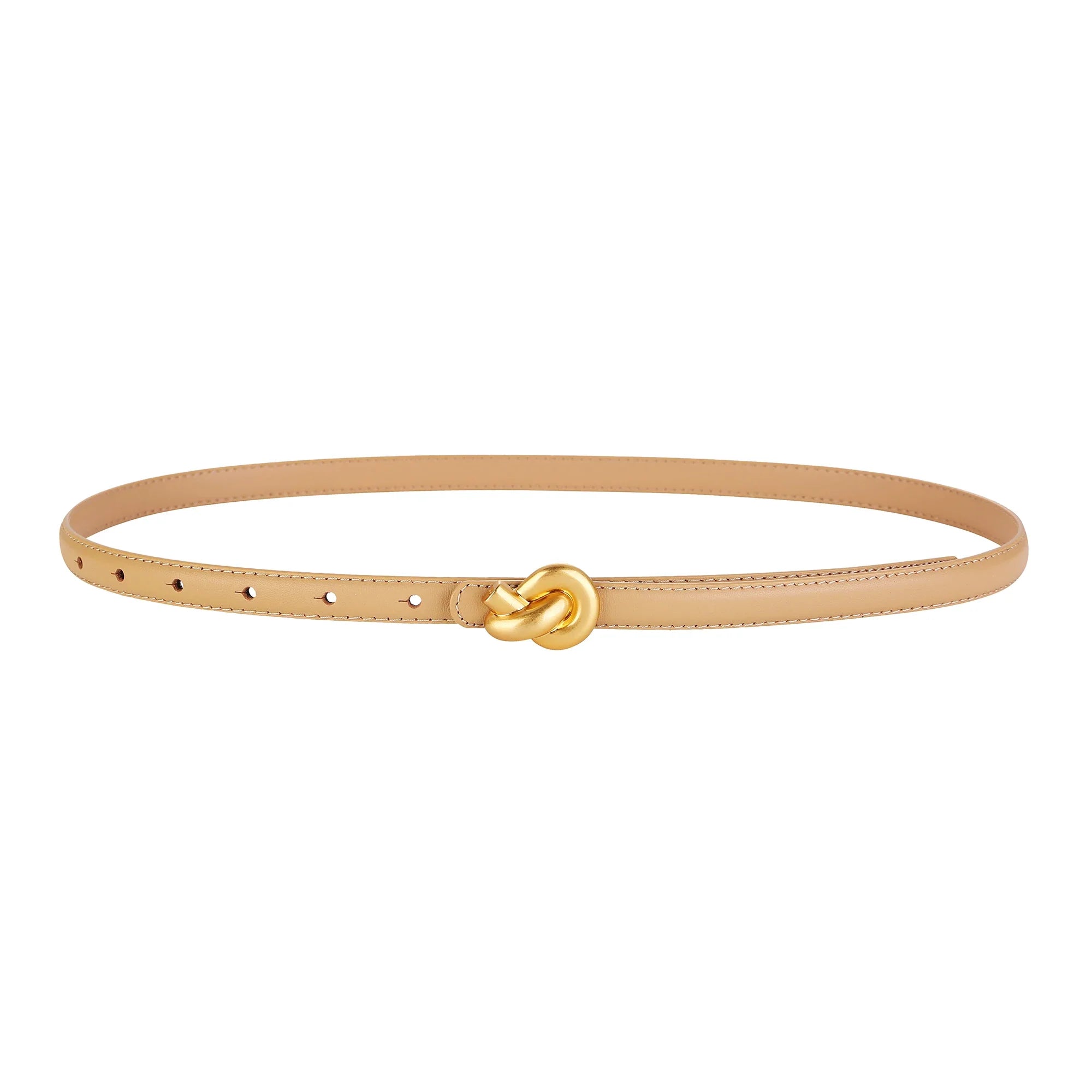 Women's Slim Faux Leather Belt – Knot Buckle Topstitched Everyday Office