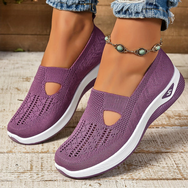 Women's Slip-On Knit Low Top Sneakers – Cut-Out Vamp Platform Walking Shoes