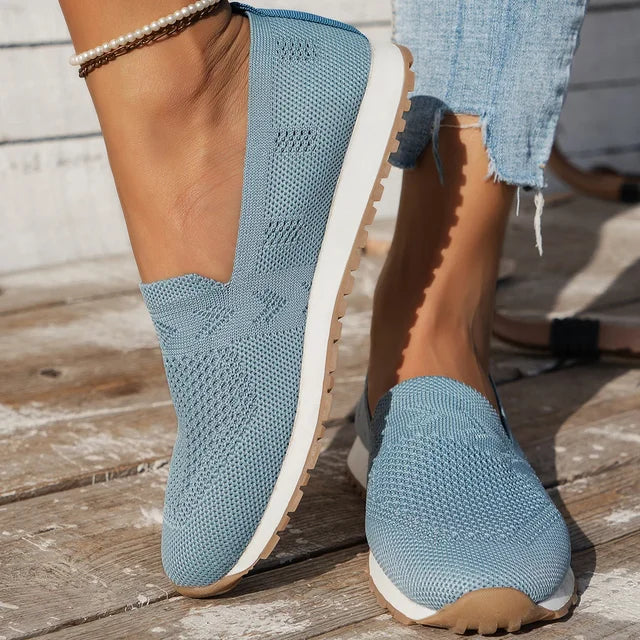 Women's Slip-On Knit Platform Sneakers – Closed Toe Flat Mesh Casual Walking