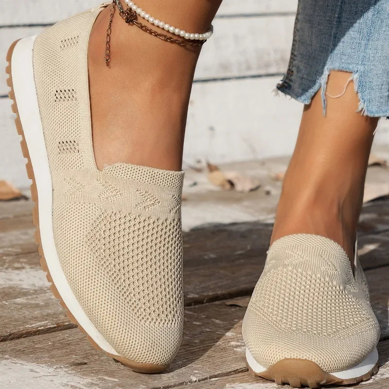 Women's Slip-On Knit Platform Sneakers – Closed Toe Flat Mesh Casual Walking