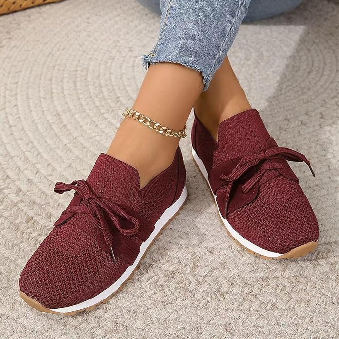 Women's Slip-On Knit Sneakers – Lace Up Front Enclosed Heel Loop Back Casual