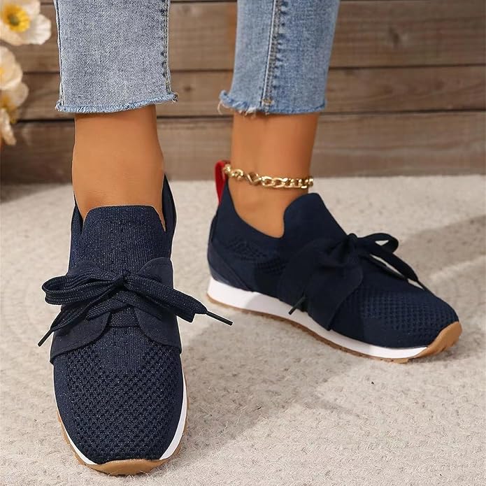 Women's Slip-On Knit Sneakers – Lace Up Front Enclosed Heel Loop Back Casual