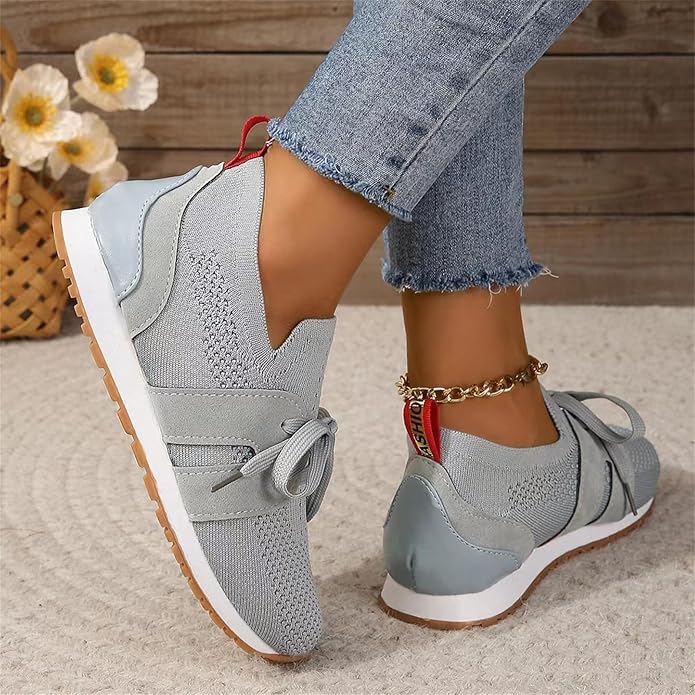 Women's Slip-On Knit Sneakers – Lace Up Front Enclosed Heel Loop Back Casual