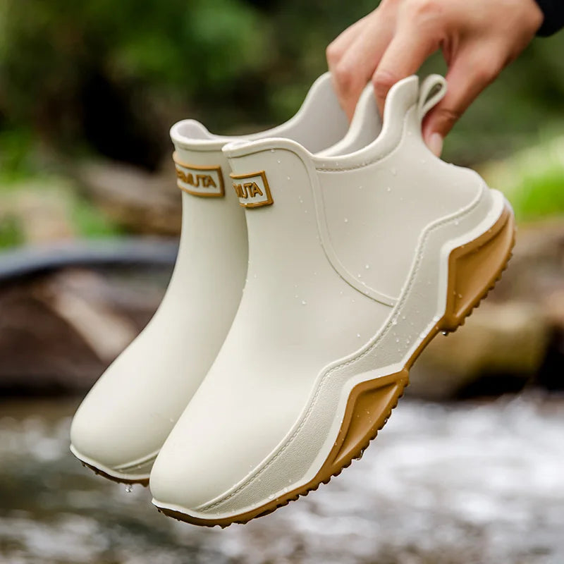 Women's Slip-On Waterproof Rain Ankle Boots – Lug Sole Outdoor Casual