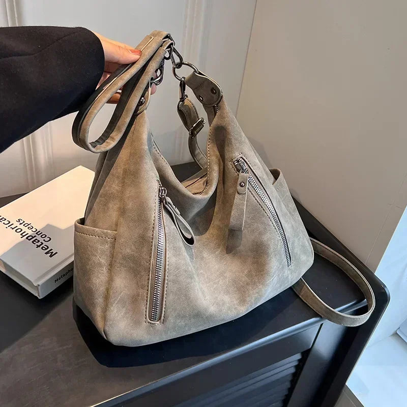 Women's Slouchy Hobo Shoulder Bag – Dual Zip Pocket Everyday Carry
