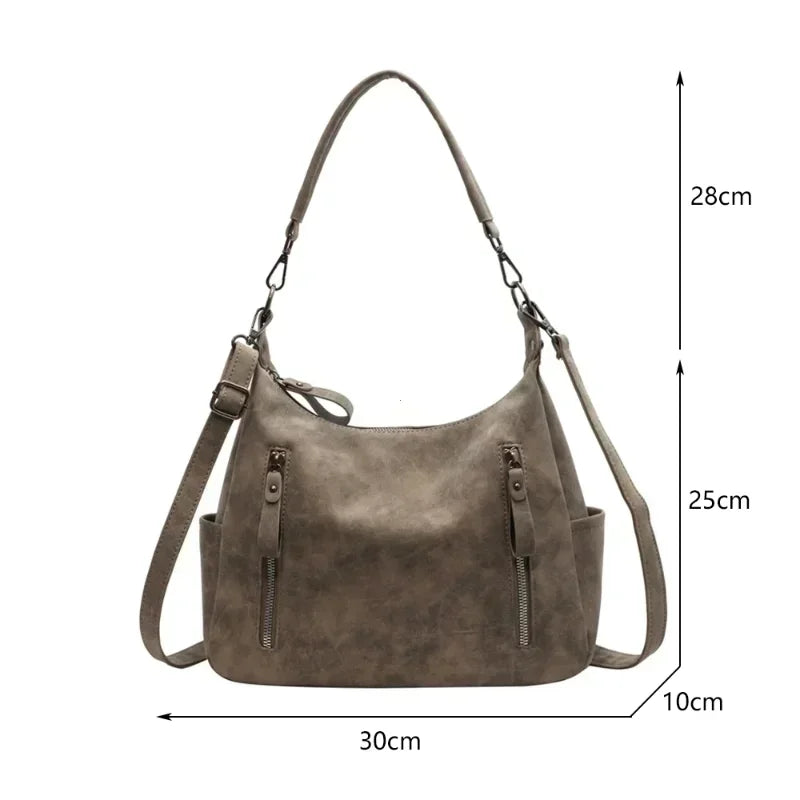 Women's Slouchy Hobo Shoulder Bag – Dual Zip Pocket Everyday Carry
