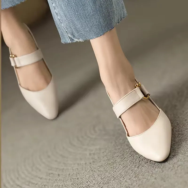 Women's Solid Pointed Toe Heels – Ankle Buckle Strap Block Heel Dress Shoes