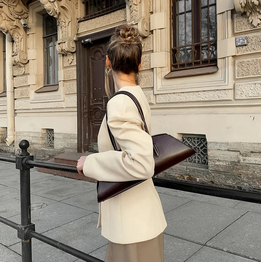 Women's Tailored V-Neck Blazer – Button Front Long Sleeve Collarless Office