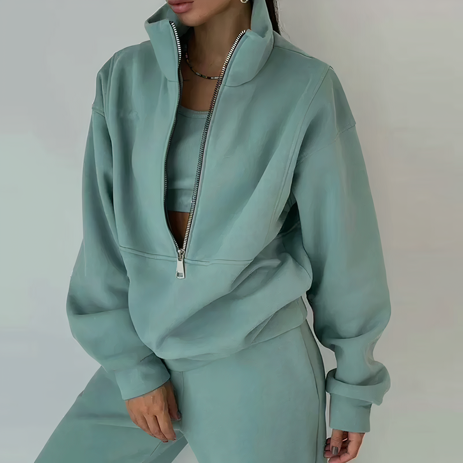 Women's Two Piece Tracksuit Set – Half Zip Mock Neck Jogger Casual