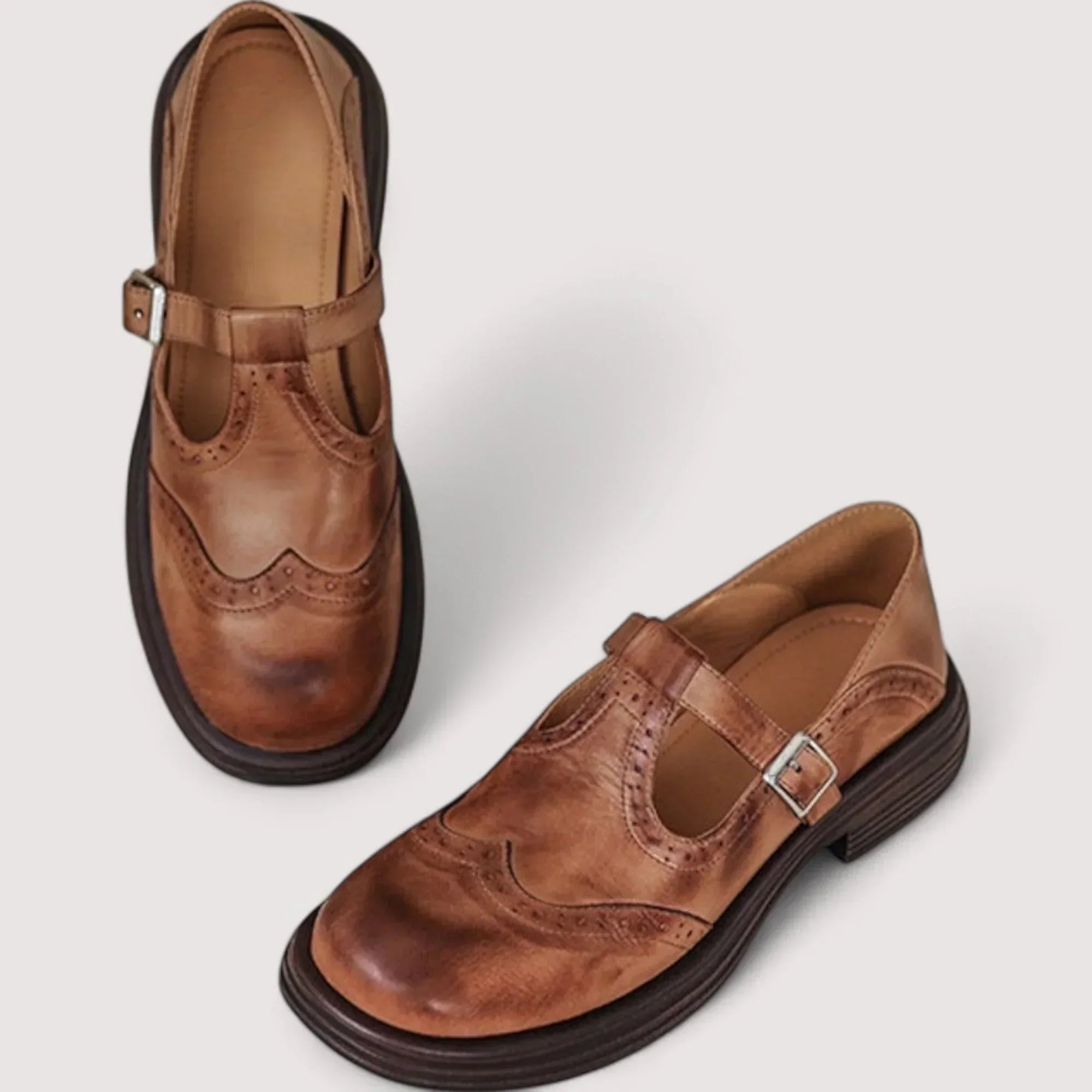 Women's Vintage Brogue Mary Jane Shoes – T-Bar Buckle Strap Closed Toe Retro