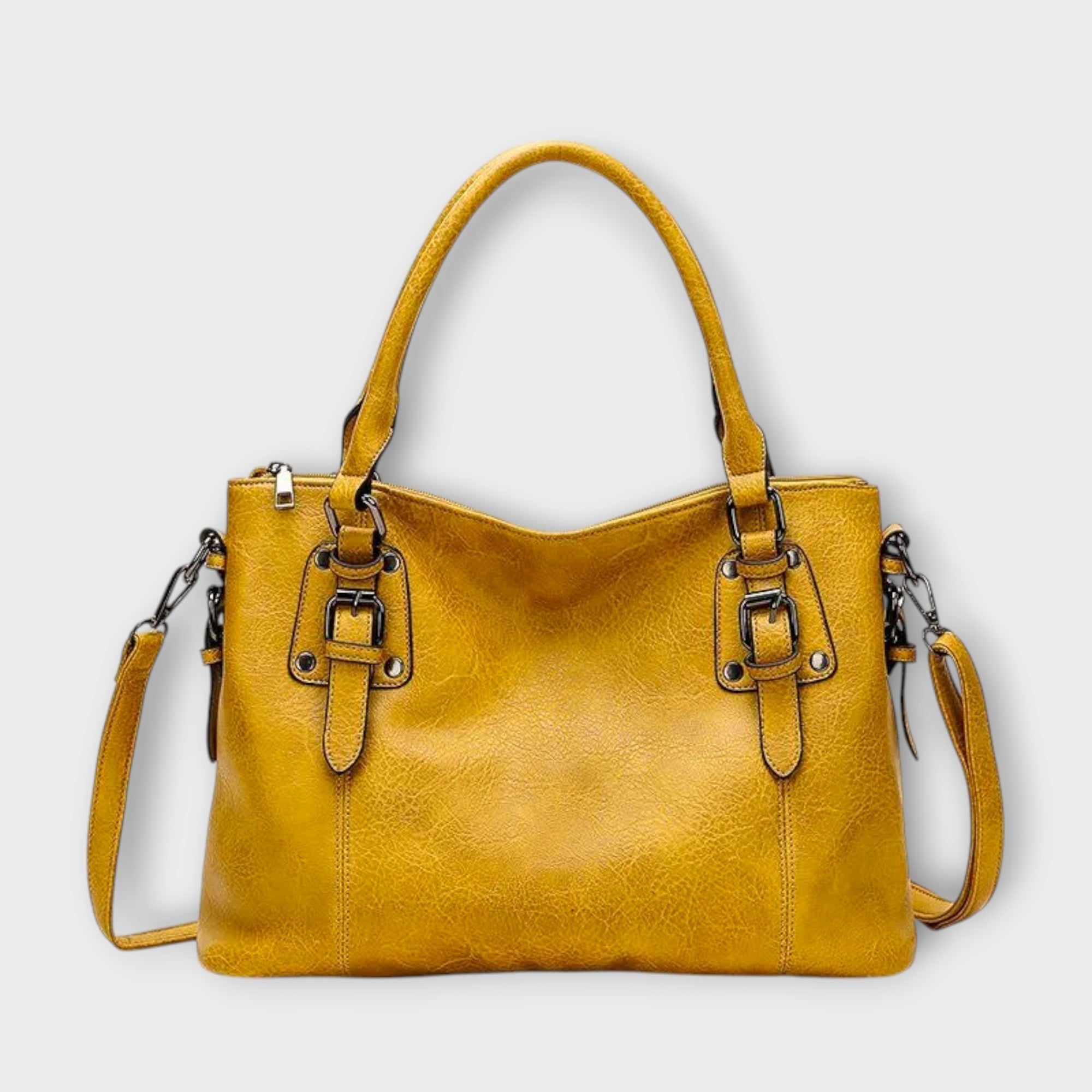 Women's Vintage Shoulder Bag – Buckle Detail Top Handle Crossbody Work Tote
