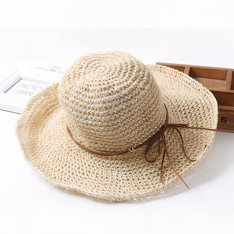 Women's Wide Brim Woven Straw Sun Hat – Cord Trim Beach Summer