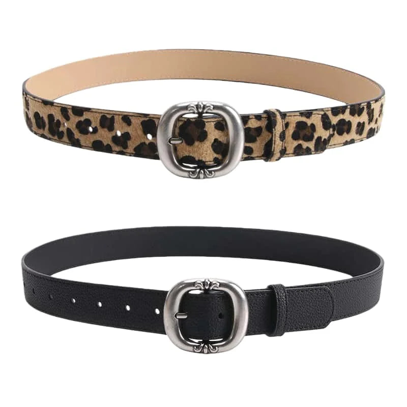 Women's Wide Faux Leather Belt – Oval Pin Buckle Pebbled Everyday Casual