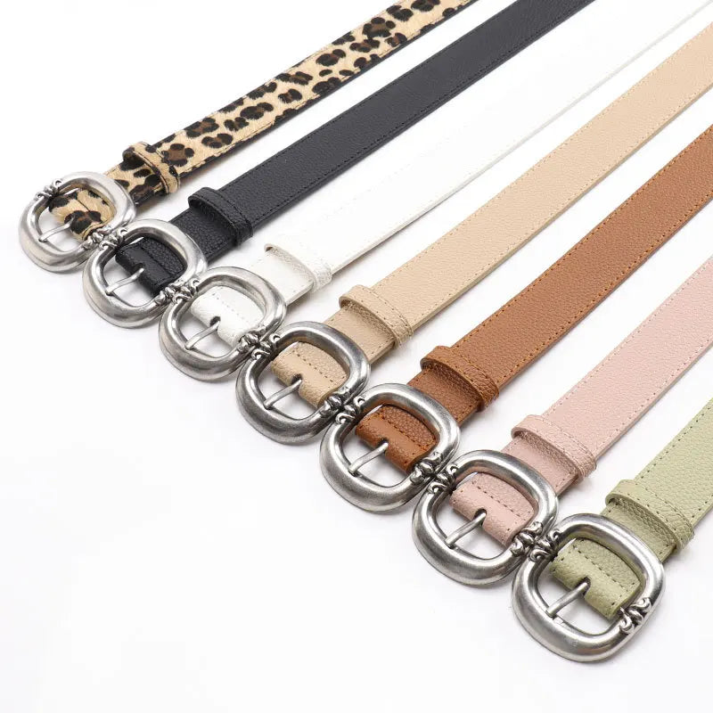 Women's Wide Faux Leather Belt – Oval Pin Buckle Pebbled Everyday Casual