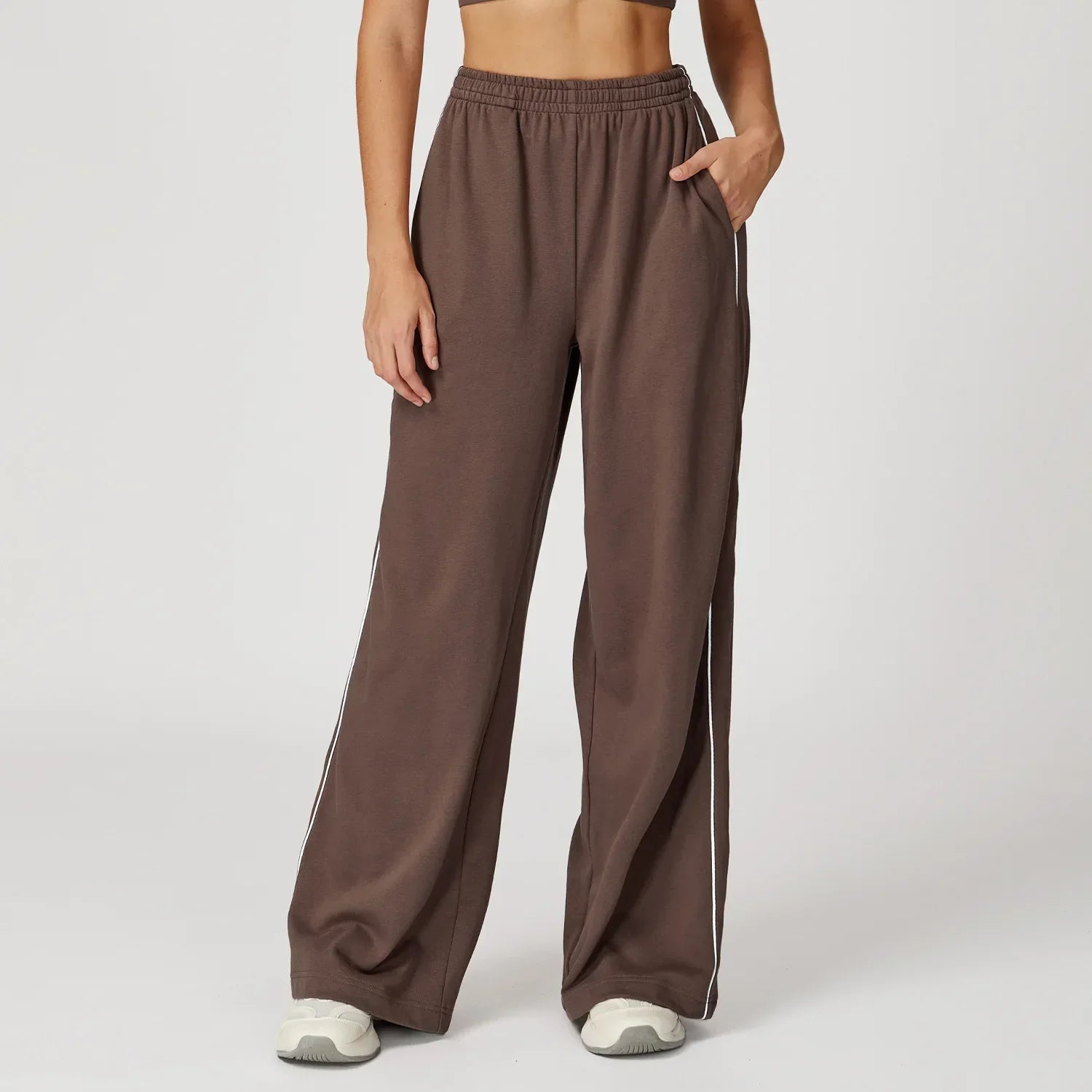 Women's Wide Leg Sweatpants – High Waist Drawstring Side Stripe Lounge Track