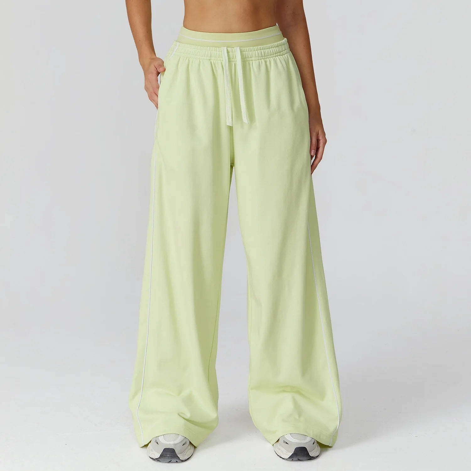 Women's Wide Leg Sweatpants – High Waist Drawstring Side Stripe Lounge Track