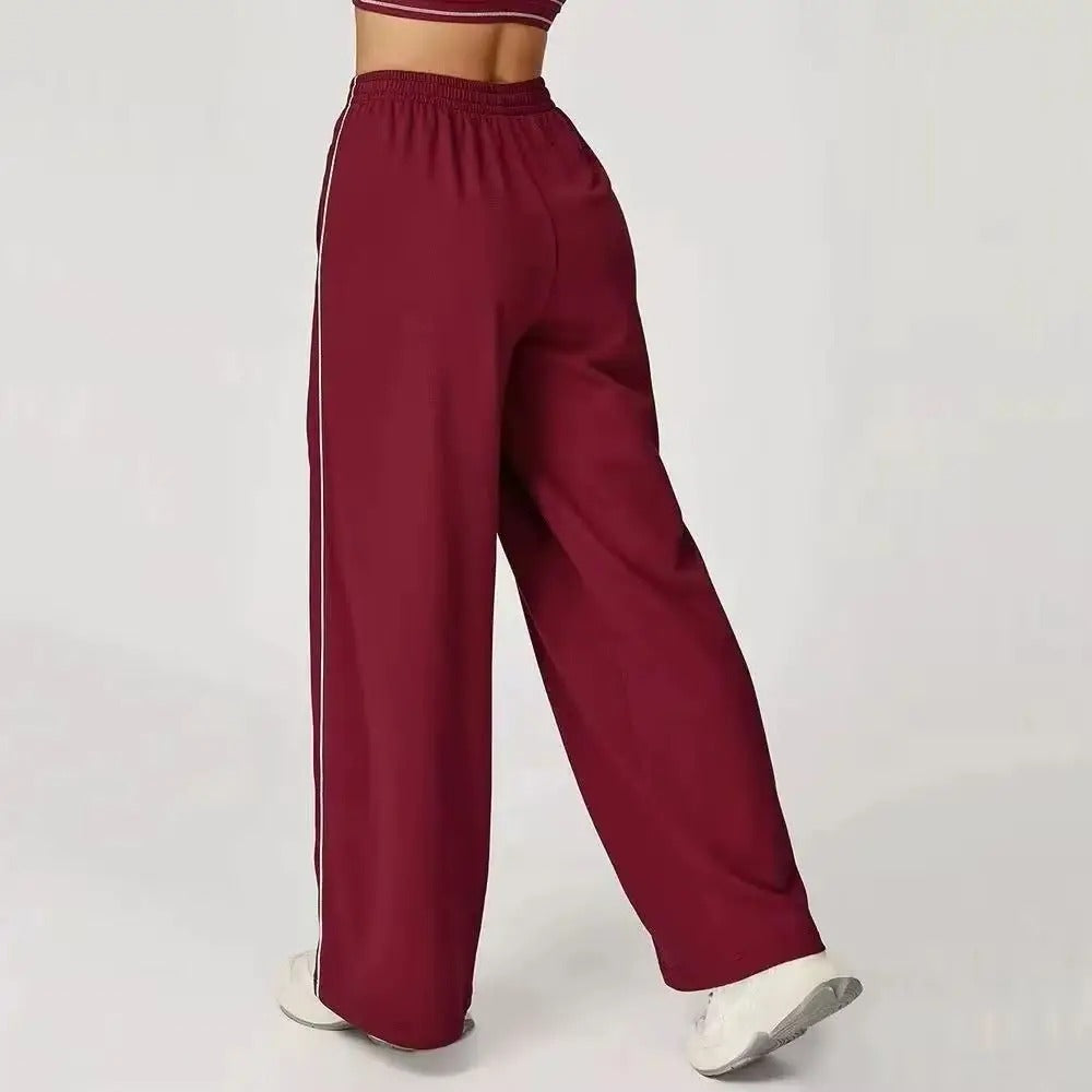 Women's Wide Leg Sweatpants – High Waist Drawstring Side Stripe Lounge Track