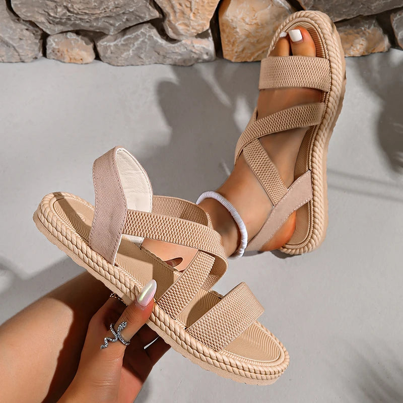 Women's Woven Cross Strap Sandals – Open Toe Rope Edge Platform Summer