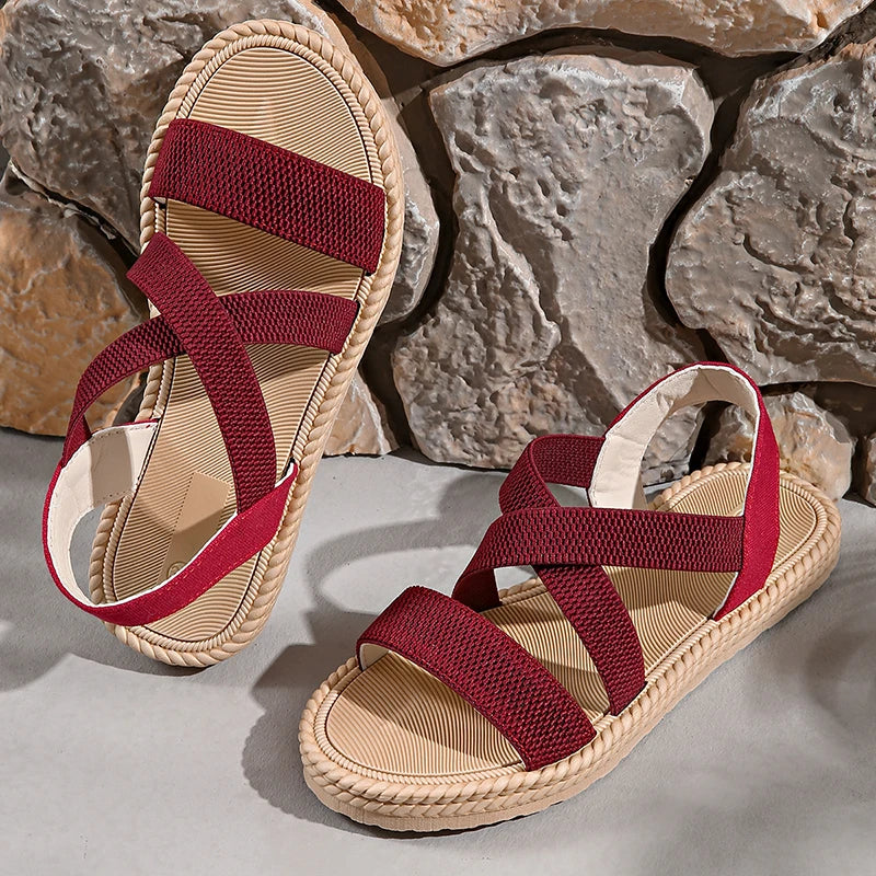 Women's Woven Cross Strap Sandals – Open Toe Rope Edge Platform Summer