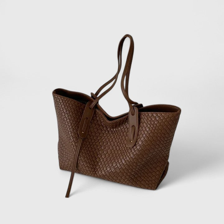 Women's Woven Texture Large Tote Bag – Basket Weave Double Strap Everyday Work
